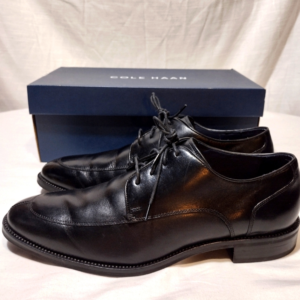 Cole Haan Lenox Hill Split-Toe Black Smooth Polished Leather Lace-Up Oxfords - Picture 13 of 14